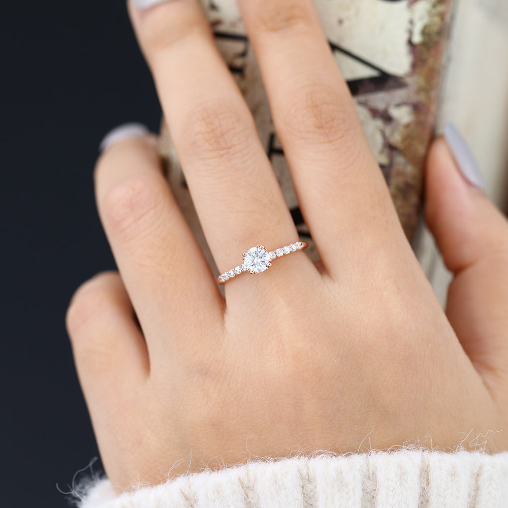 0.41 CT Round Pave Moissanite Engagement Ring